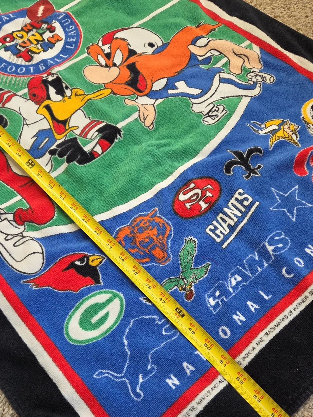 Vintage 1993 Warner Bros. Looney Tunes NFL Beach Towel